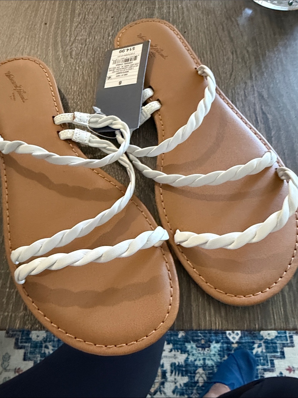 Braided Strap Tan Sandals with White Straps - Women